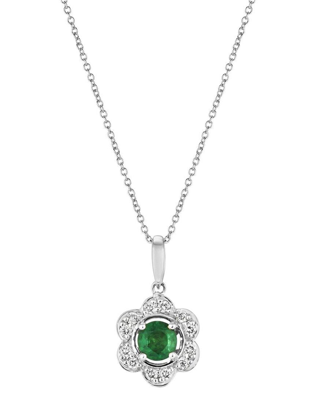 Le Vian Metallic Le Vian Center Stone 14K 0.39 Ct. Tw. Diamond & Emerald Pendant Necklace