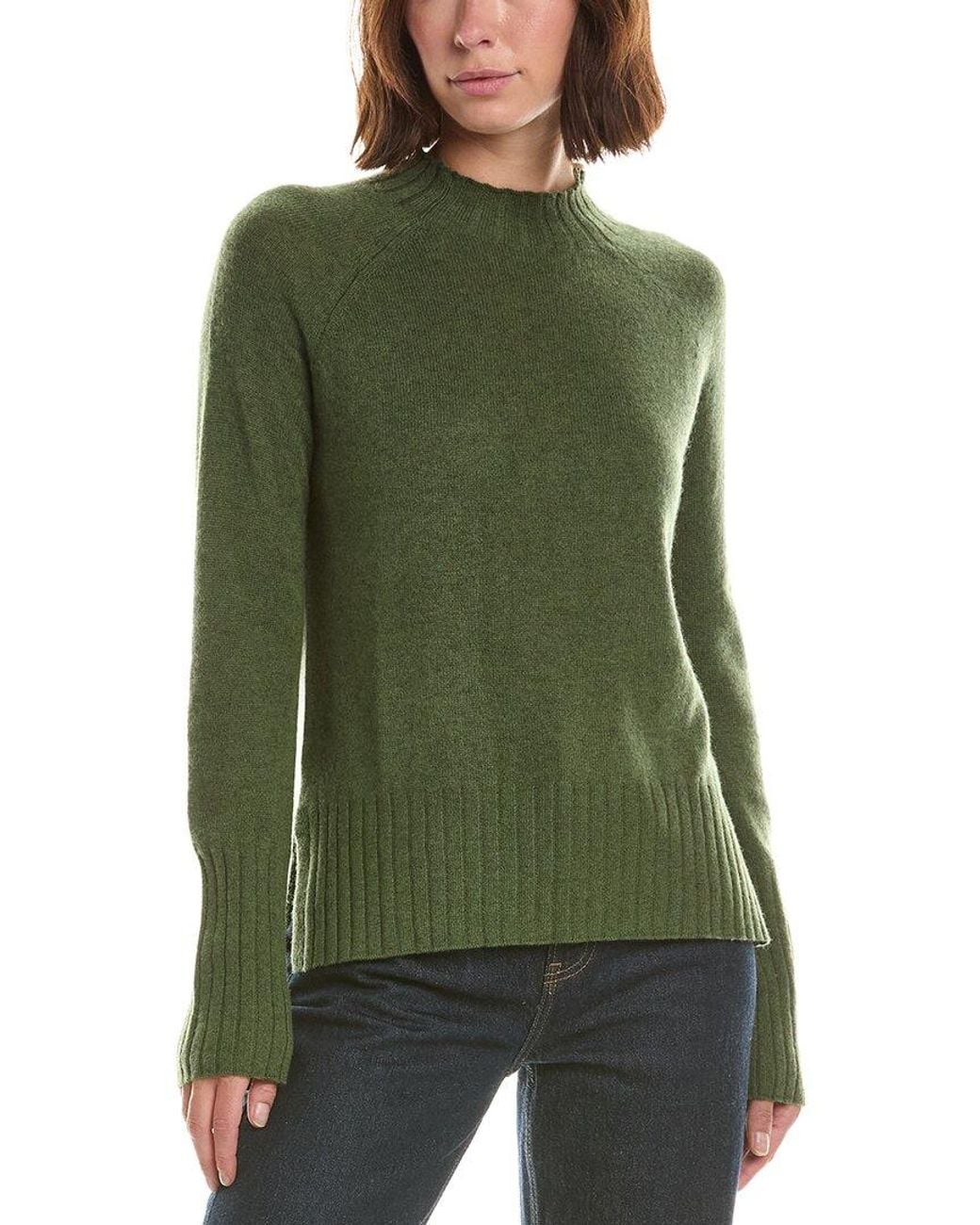 Forte Green Basic Trim Low Funnel 100% Cashmere Pullover