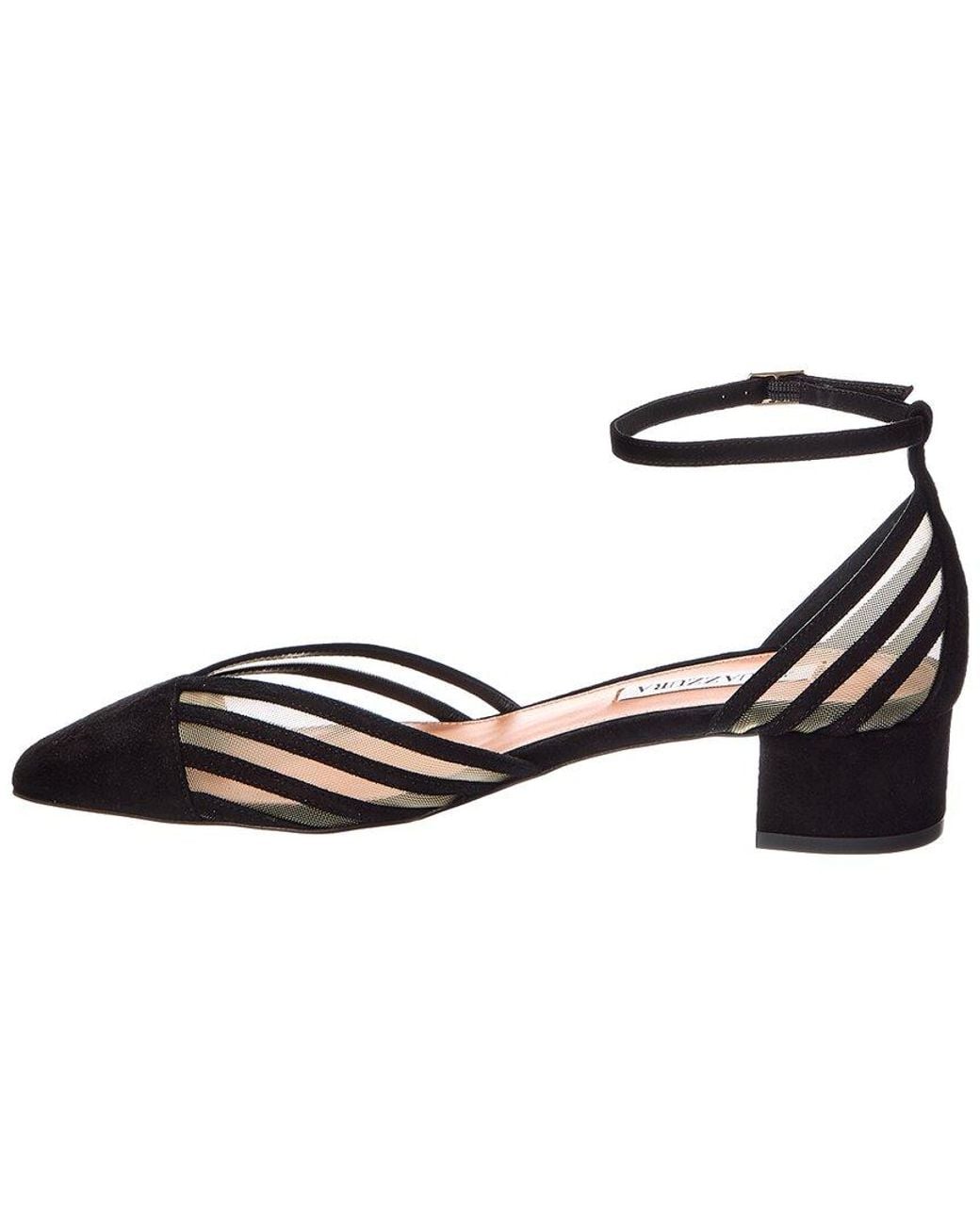 Aquazzura Black Alana 35 Suede & Mesh Pump