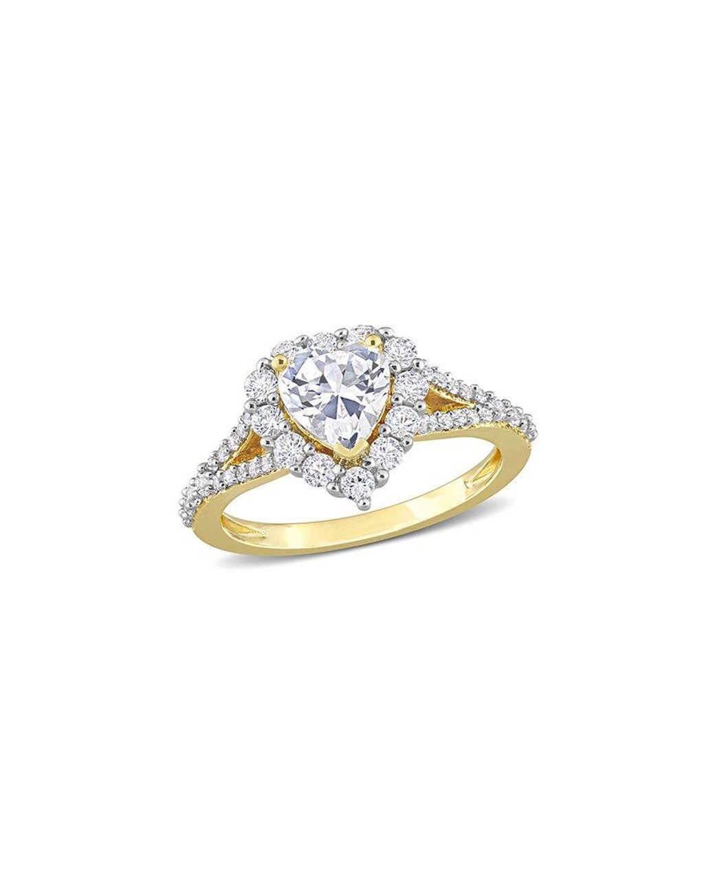 Rina Limor White Gold Over Silver 2.44 Ct. Tw. Sapphire Halo Heart Split Shank Ring