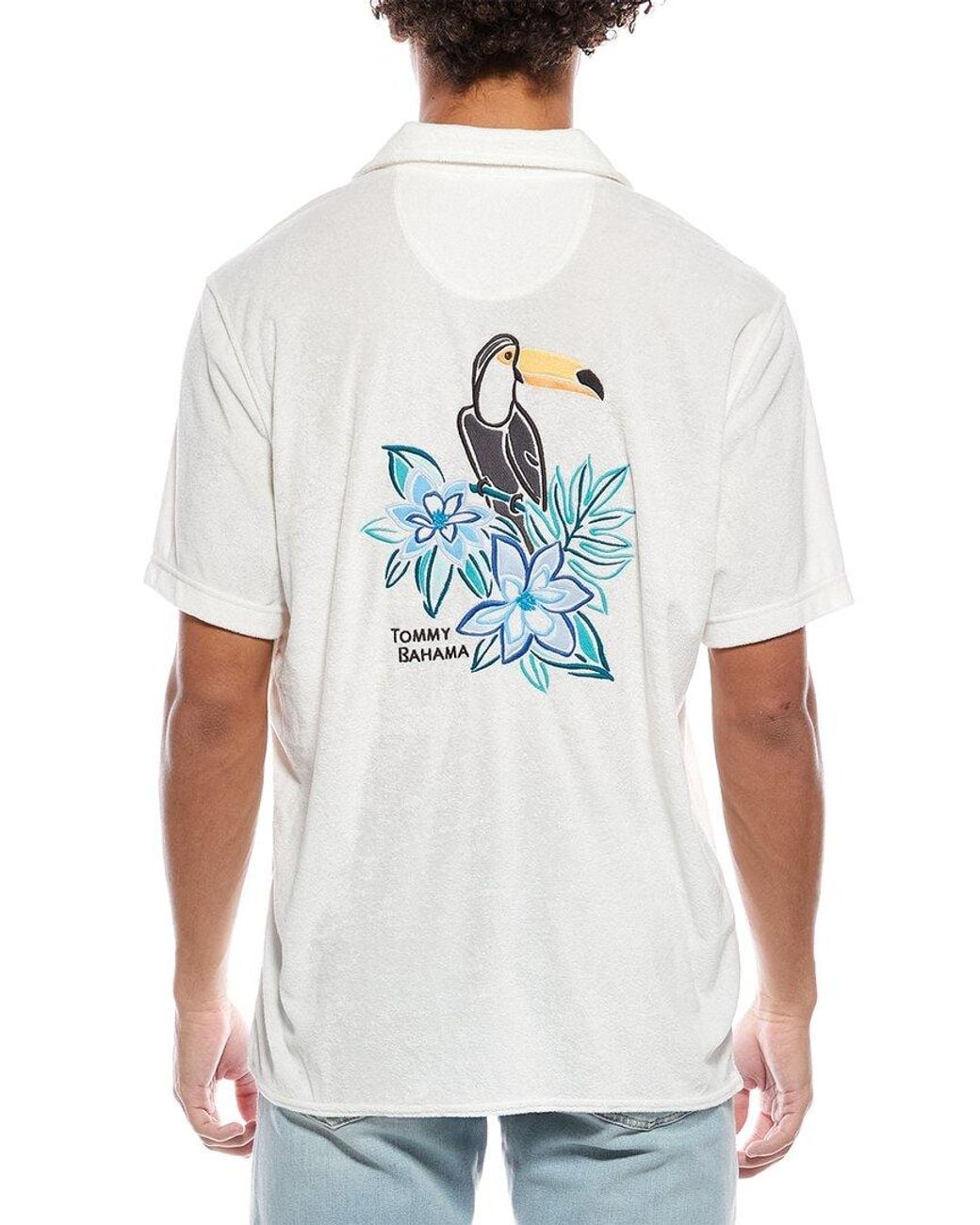 Tommy Bahama White Poolside Toucan Terry Camp Shirt for men