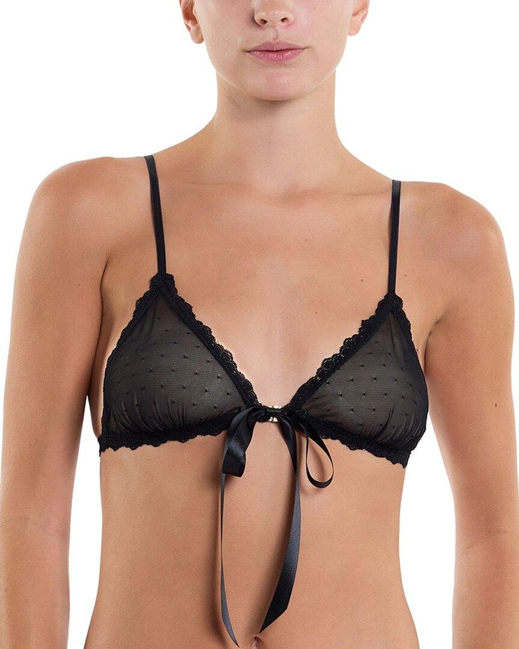 Hanky Panky Black Dotted Tulle Front Tie Bralette