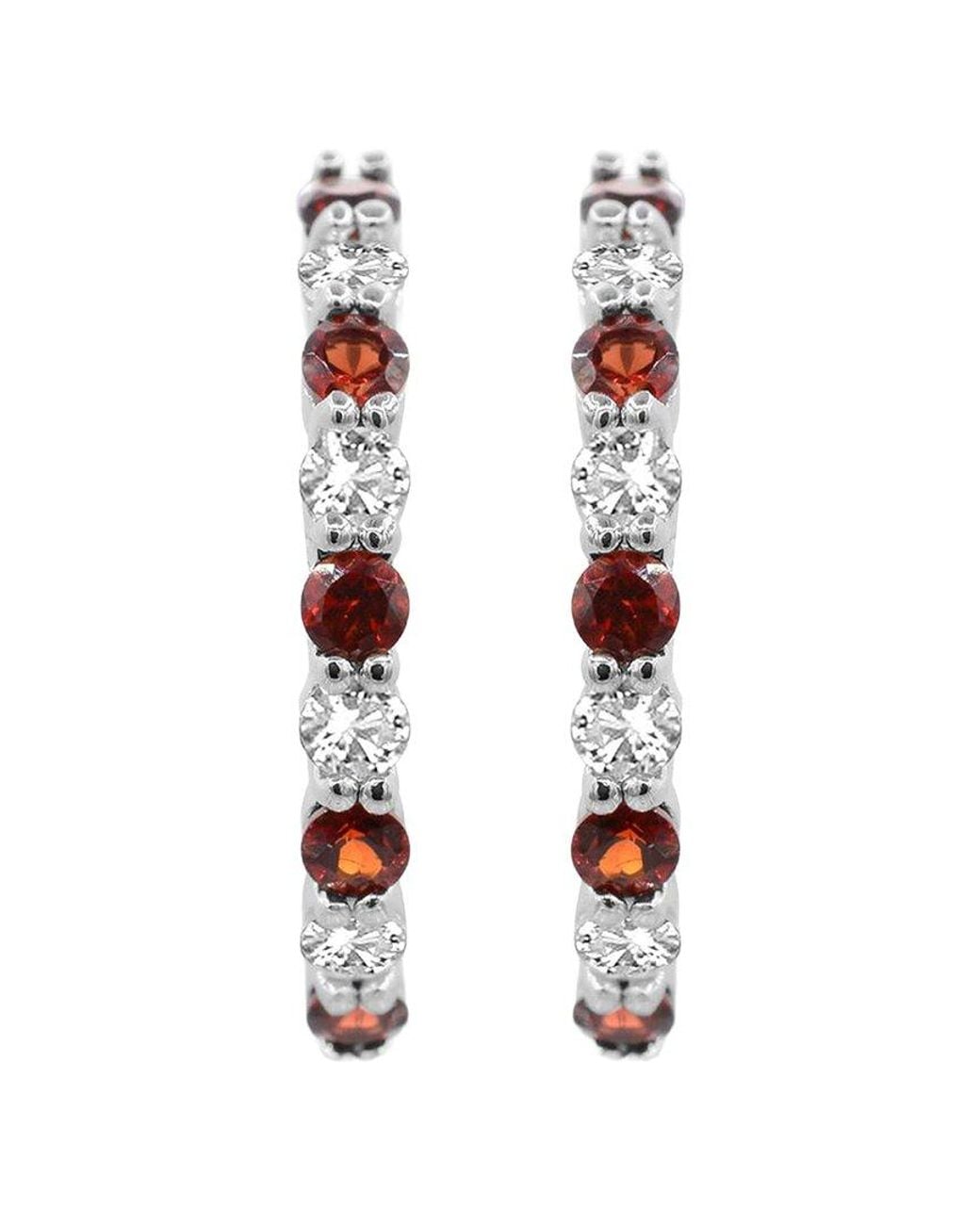 Lab Grown Gemstones White 0.60 Ct. Tw. Lab-Grown Garnet Hoop Earrings