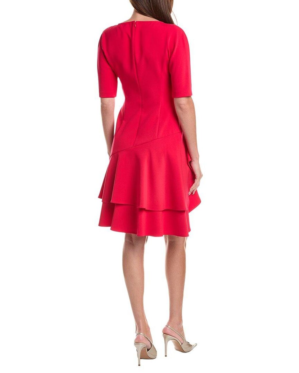 Teri Jon Red Stretch Crepe Double Ruffle Cocktail Dress