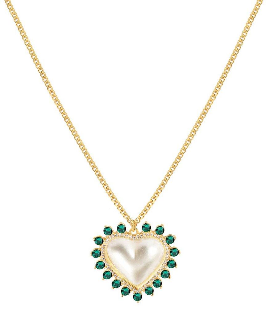 Gabi Rielle Metallic Shining Moment 14k Over Silver .98mm Pearl Cz Sweet Pearl Heart Necklace