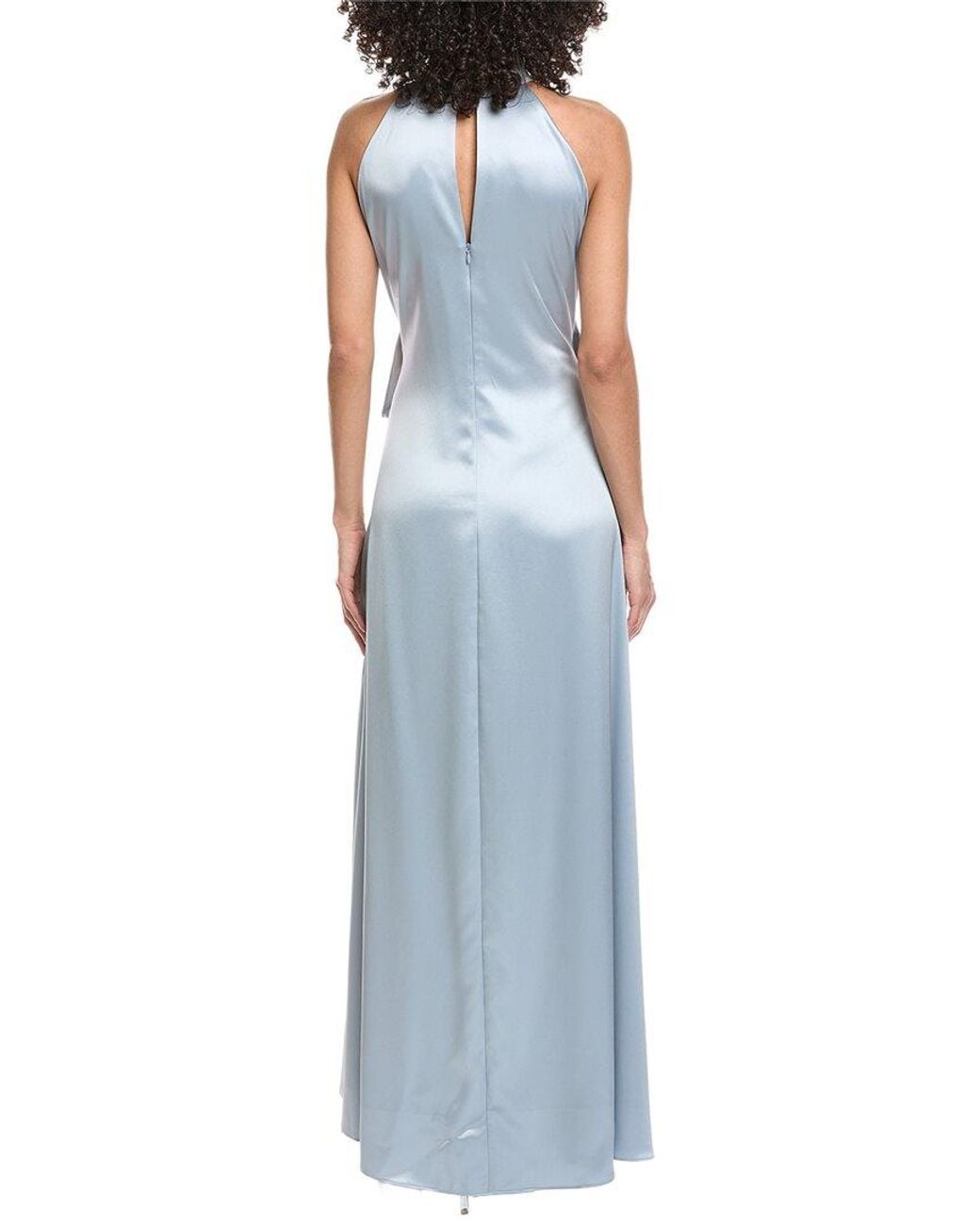 Toccin Blue Jocelyn Tie- Front Silky Satin Maxi Dress