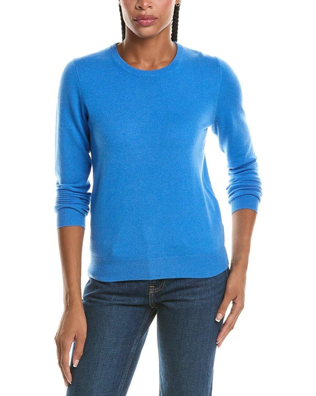 N.Peal Cashmere Blue Evie Classic Round Neck 100% Cashmere Sweater