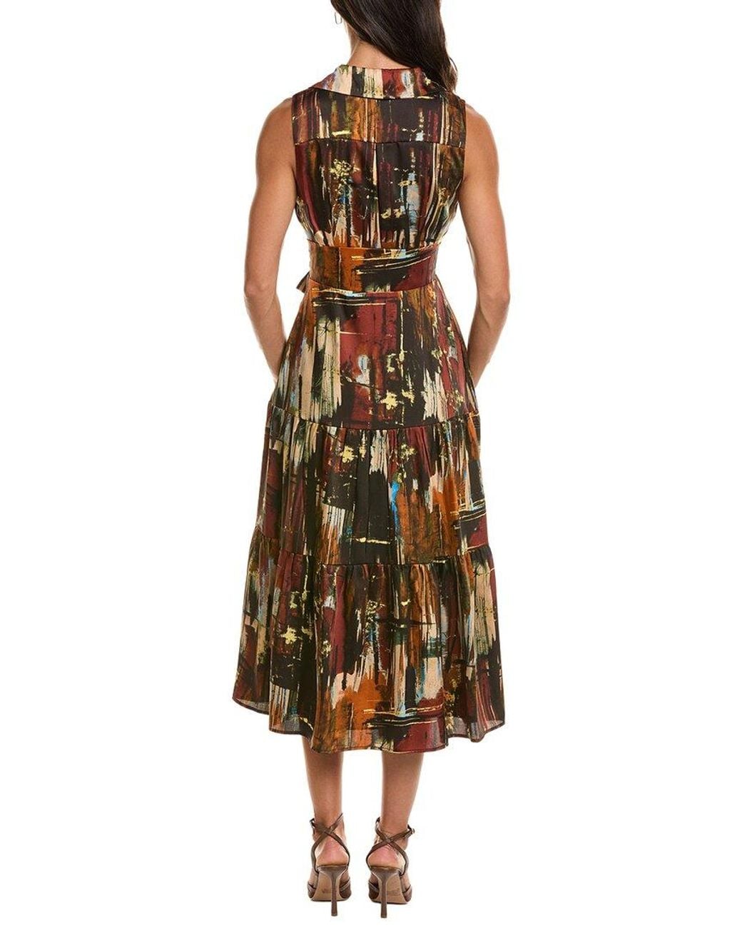 Tahari Brown Printed Midi Dress