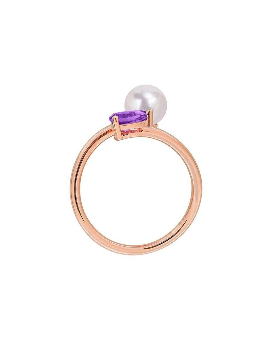 Rina Limor Pink Rose-Plated 0.35 Ct. Tw. Gemstone & 6-6.5Mm Pearl Ring