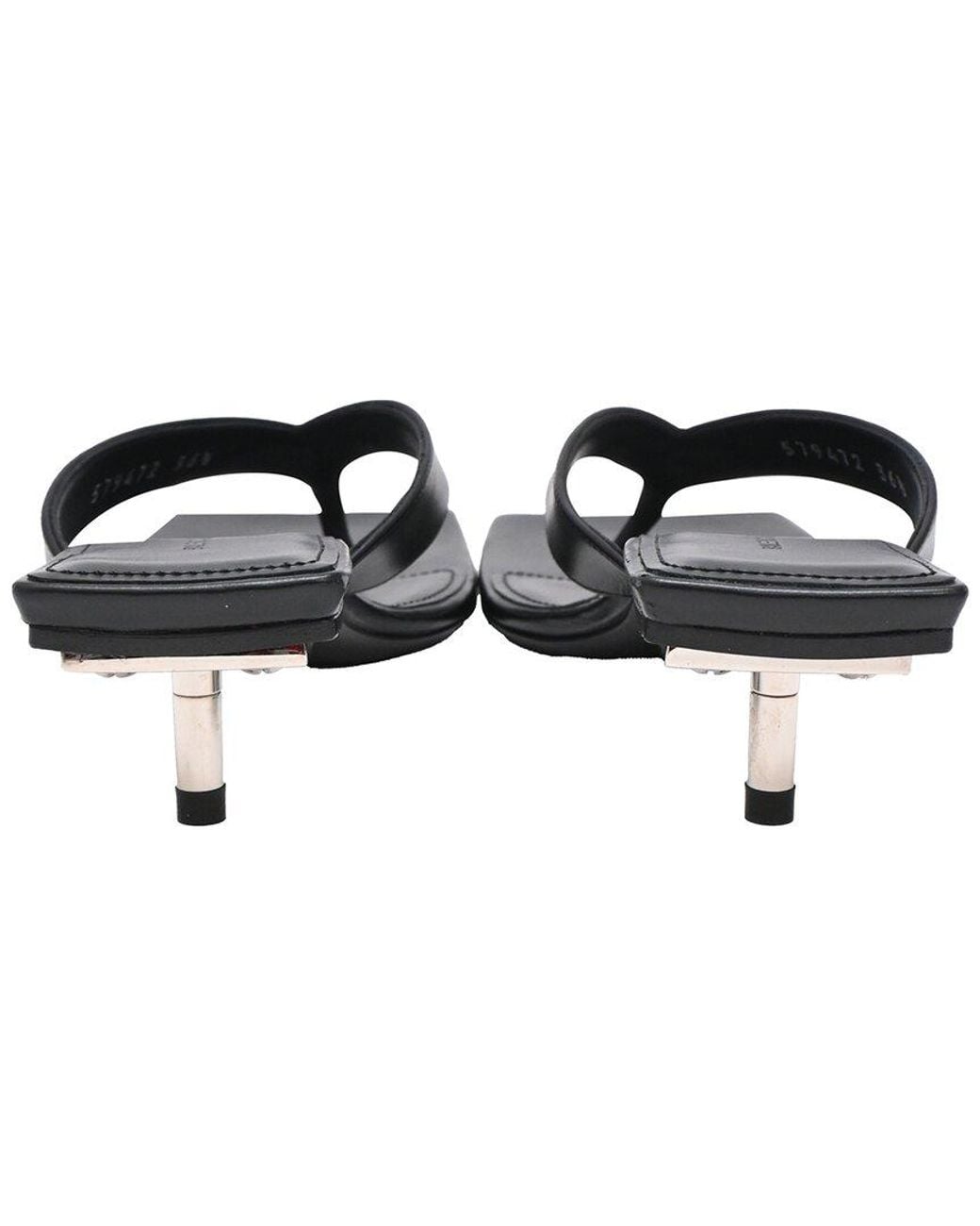 Balenciaga Black Leather Square-Toe Kitten-Heel Thong Sandal (Authentic Pre- Loved)