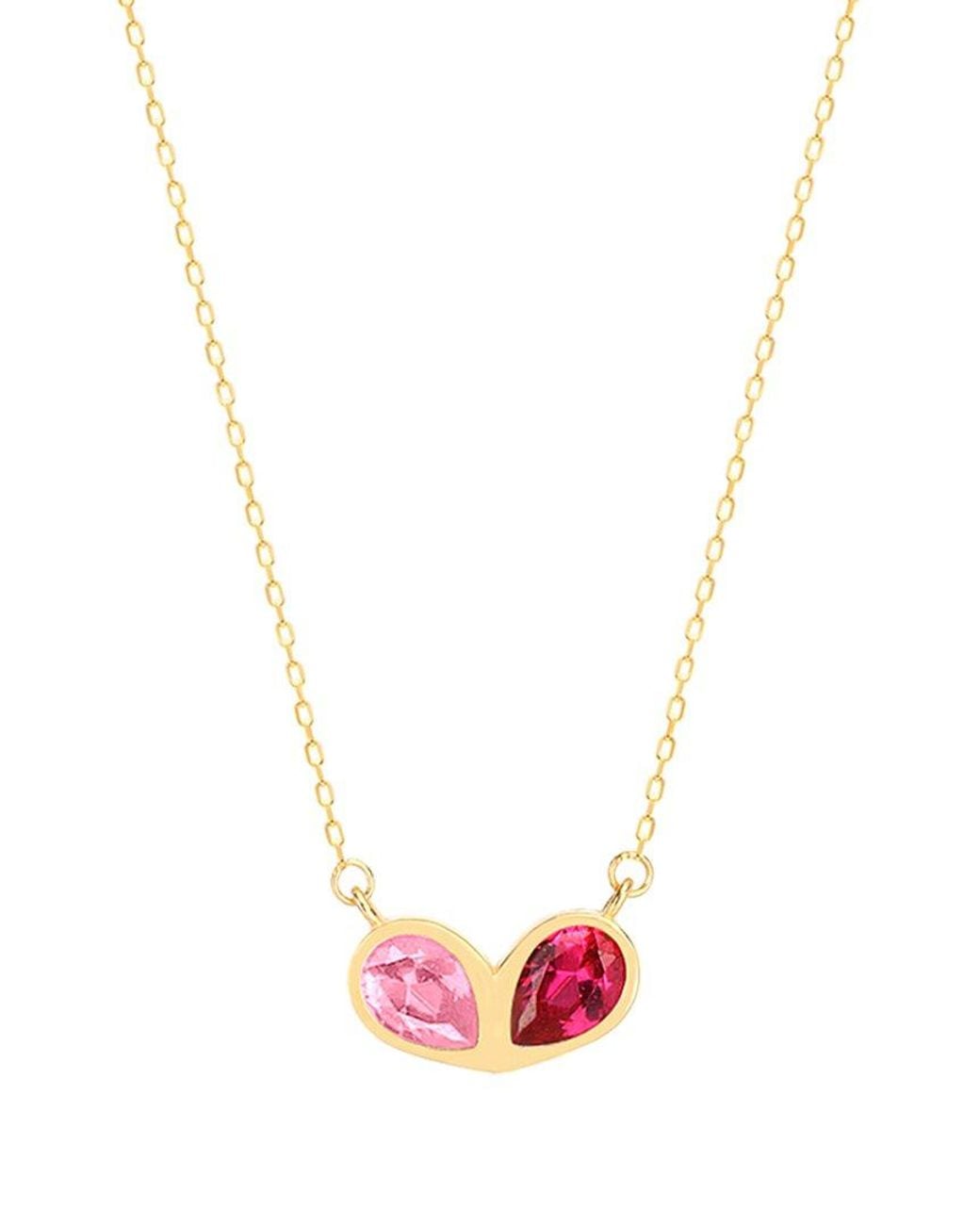 Gabi Rielle Pink 14k Over Silver Lovestruck Collection Cz Double Love Heart Necklace
