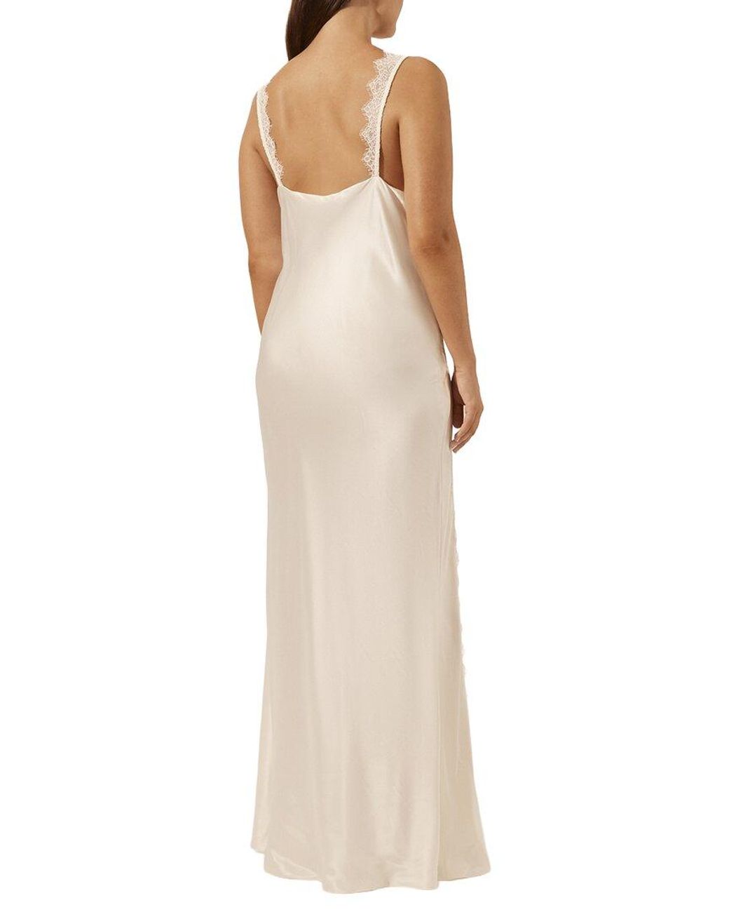 Shona Joy Natural La Lune Cumulus Silk Lace Strap Split Maxi Dress