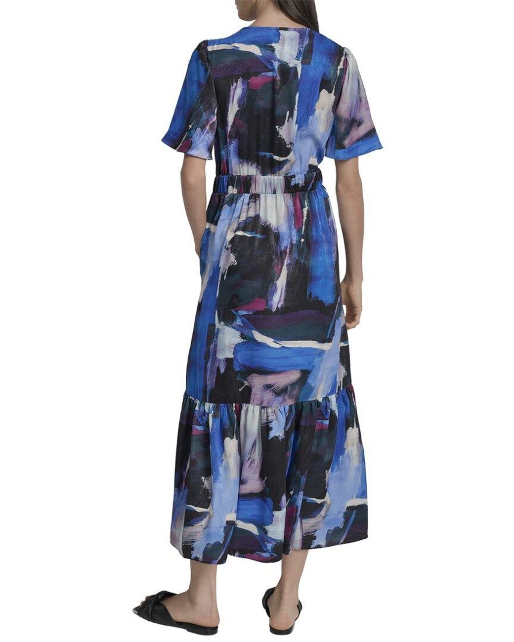 DKNY Blue V-Neck Maxi Dress
