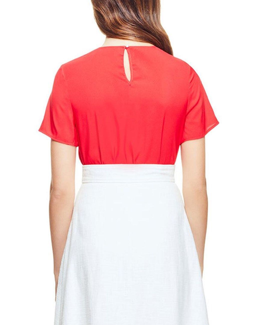 PEARL BY LELA ROSE Red Fluid Crepe Top
