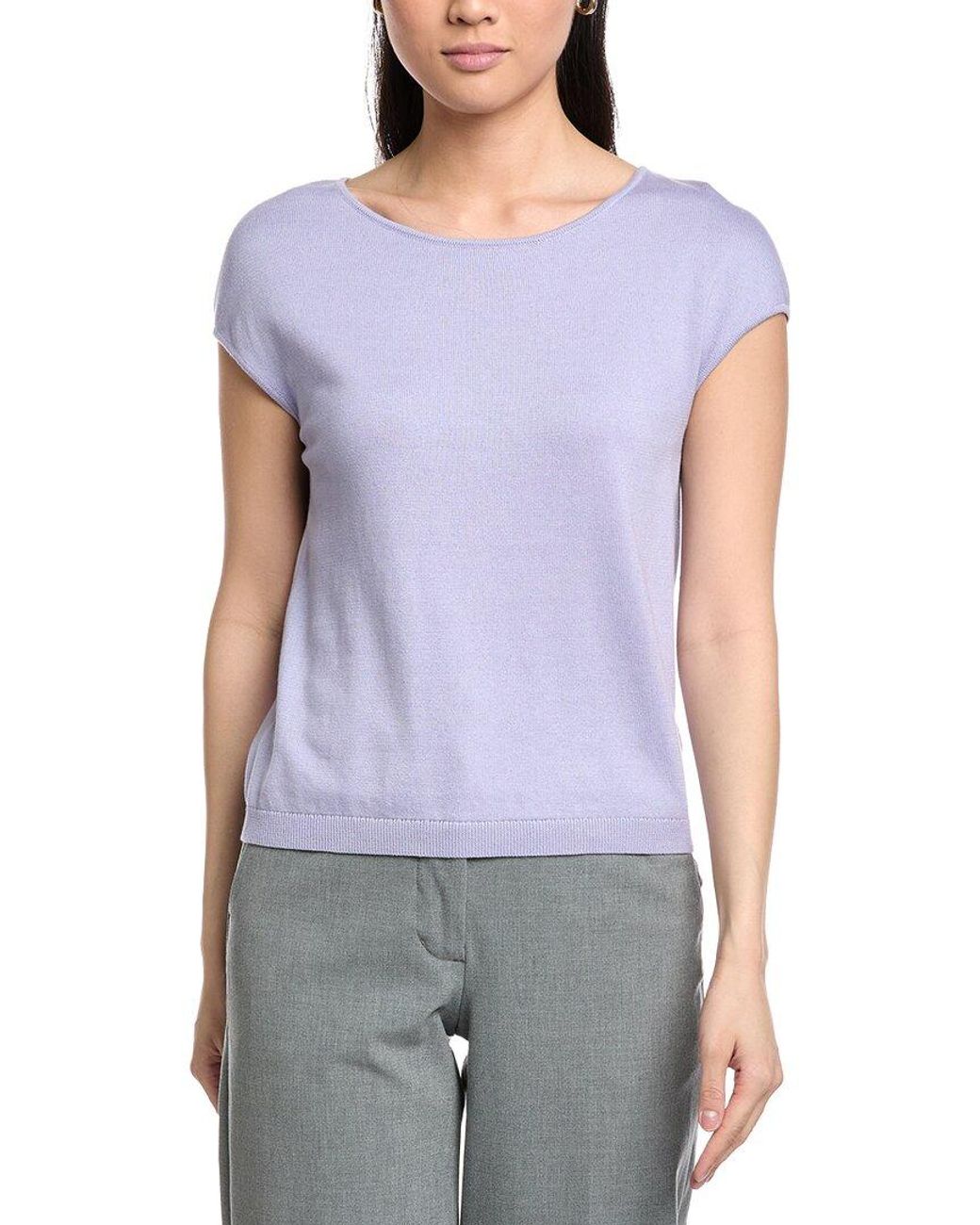 St. John Blue Open Neck Cashmere-Blend Sweater