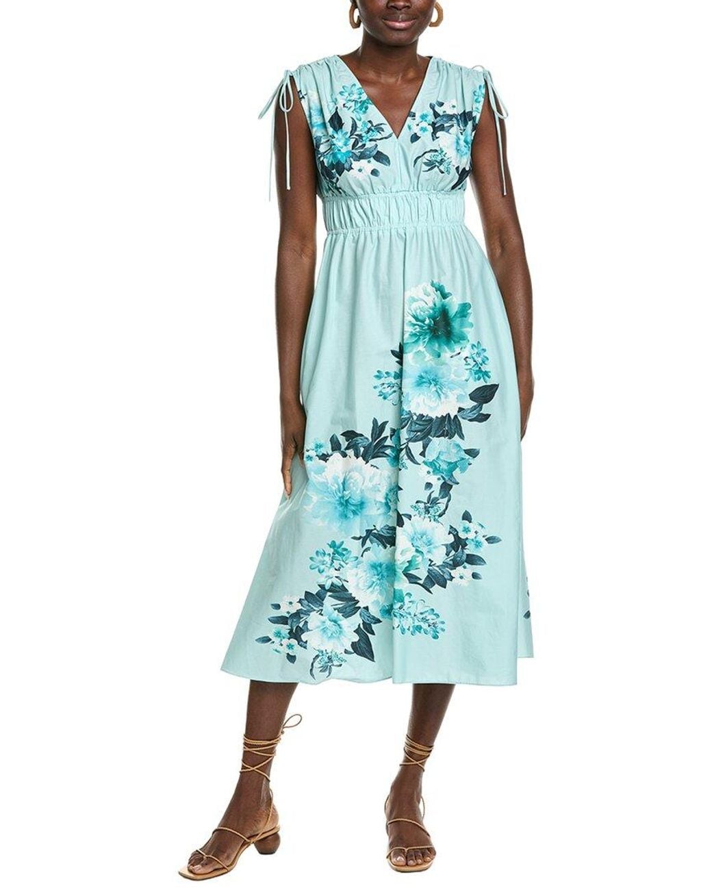 Maison Tara Blue Stretch Poplin Midi Dress