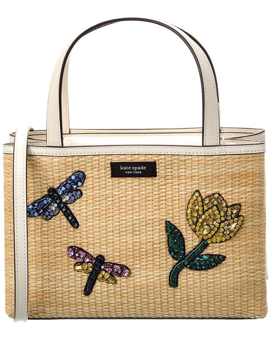 Kate spade sam icon small straw leather tote in metallic lyst