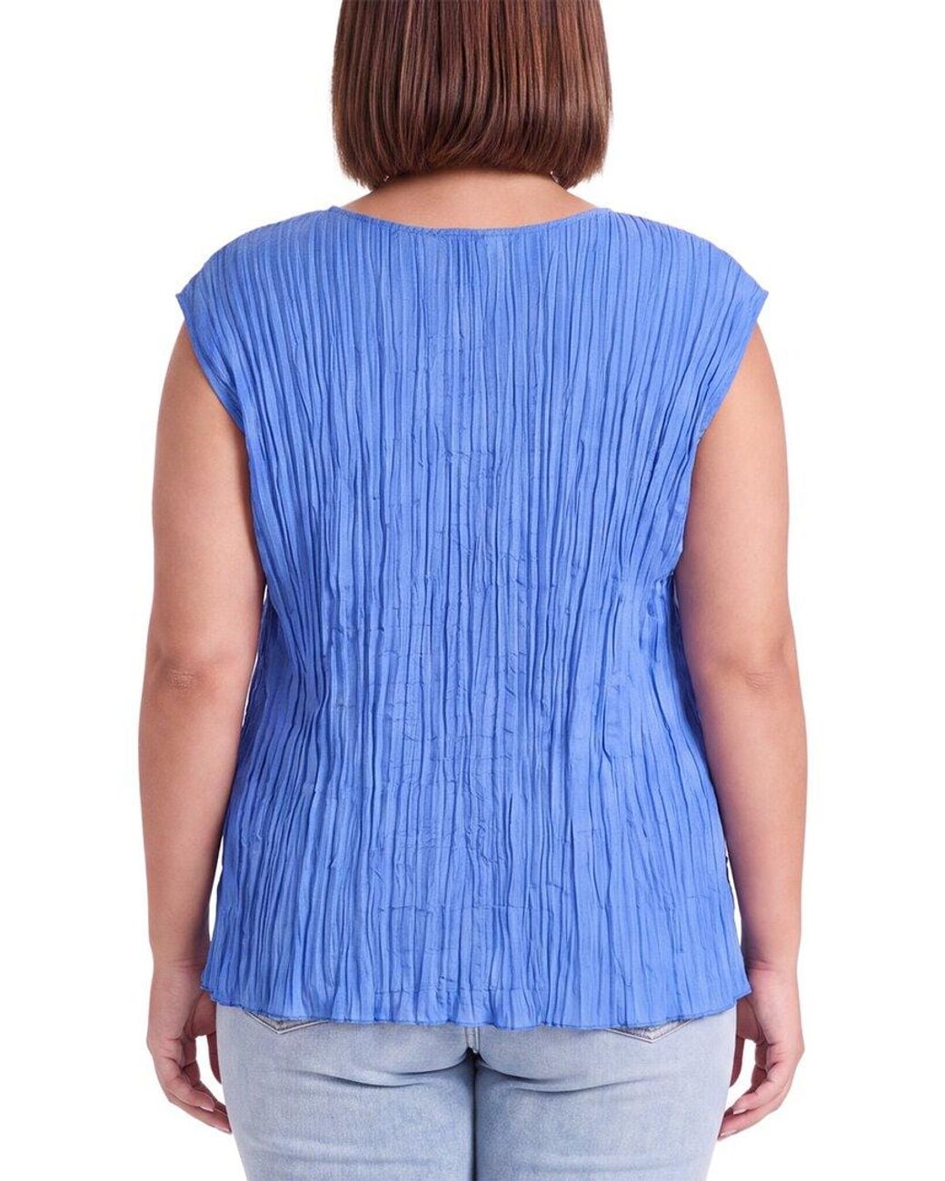 Eileen Fisher Blue Plus Ballet Neck Silk Top