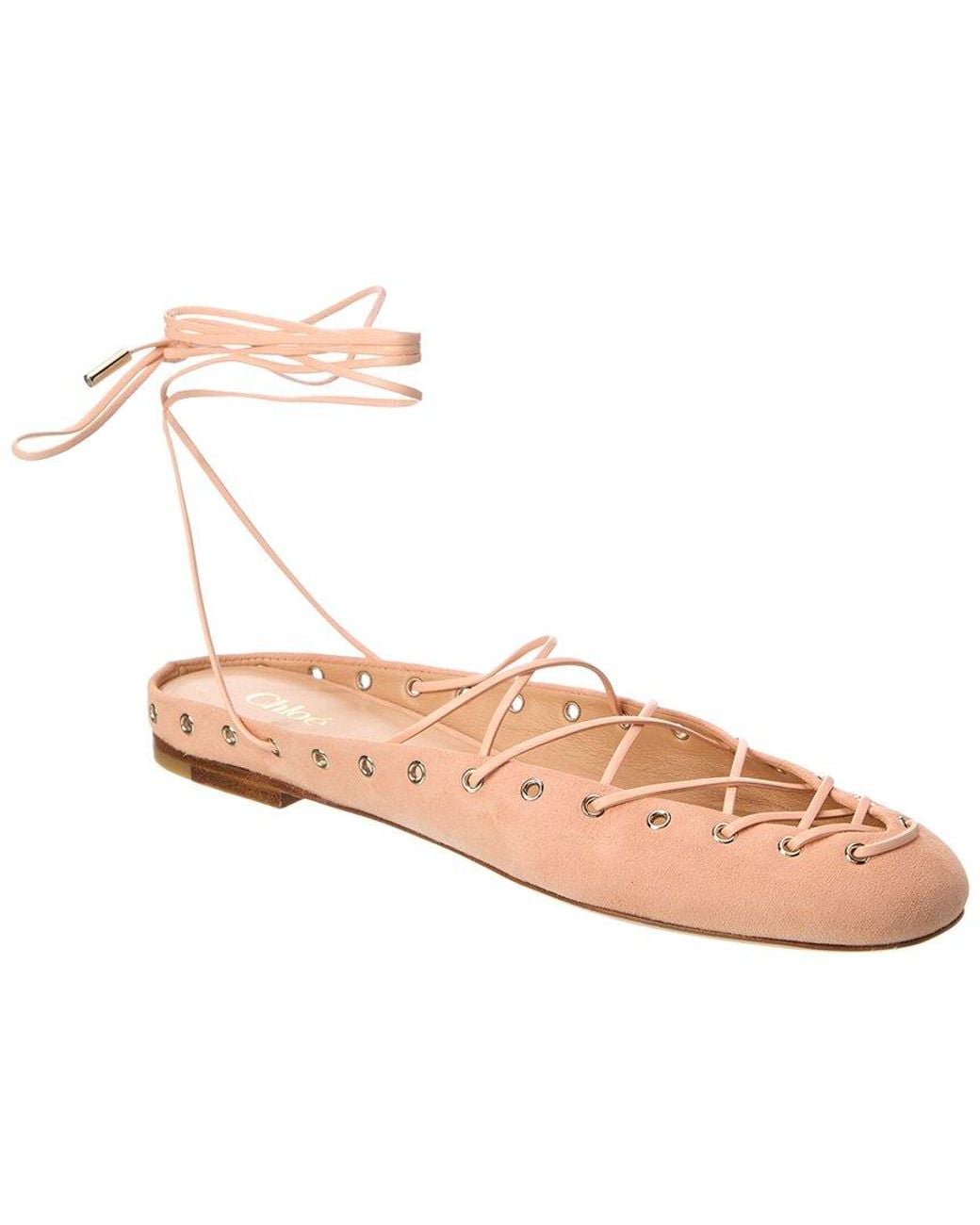 Chloé Pink Ghillies Suede Flat