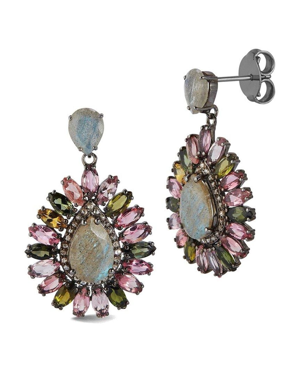 Banji Jewelry White Silver 1.23 Ct. Tw. Diamond & Gemstone Drop Earrings