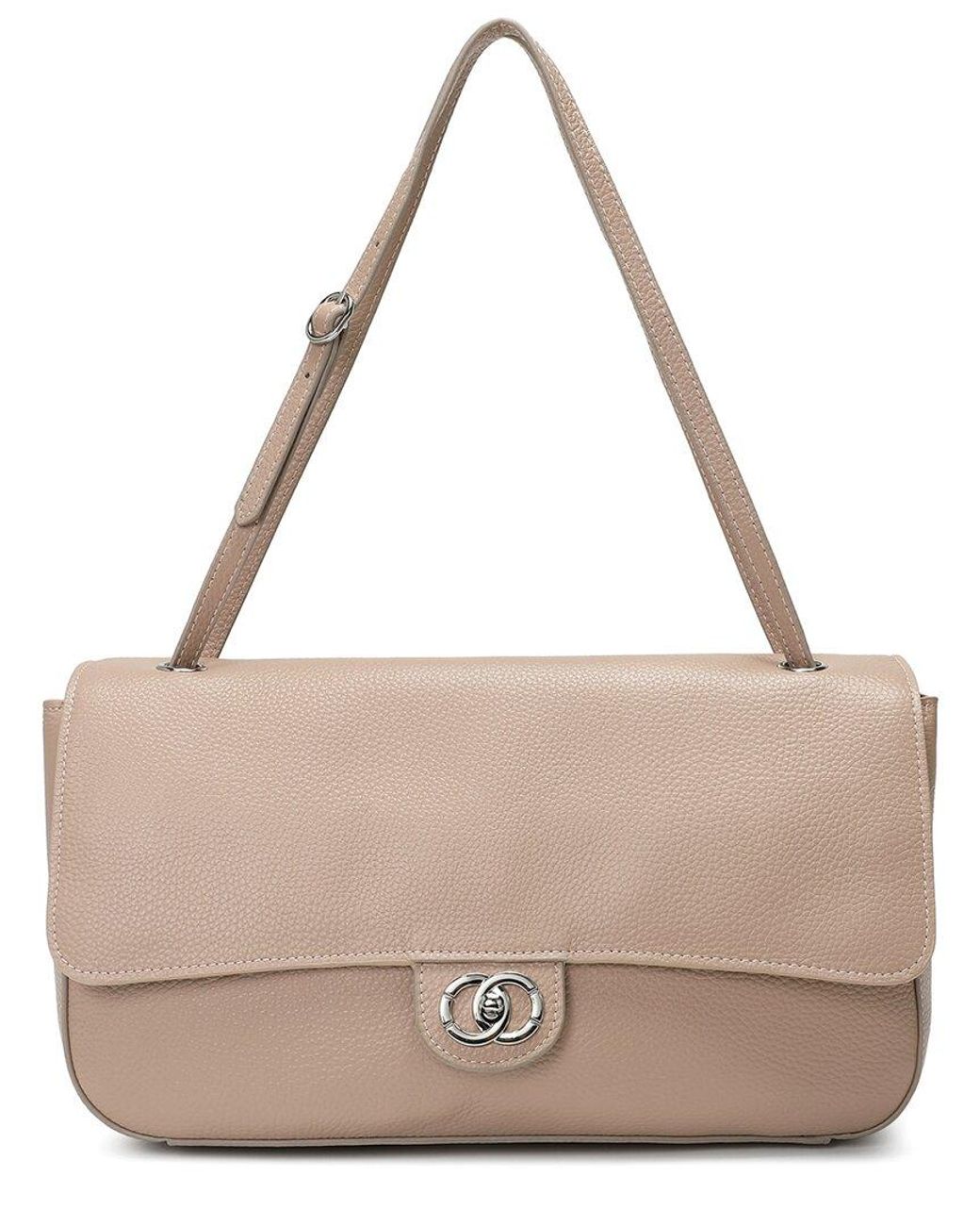 Tiffany & Fred Paris Brown Premium Pebbled Leather Turnlock Shoulder Bag