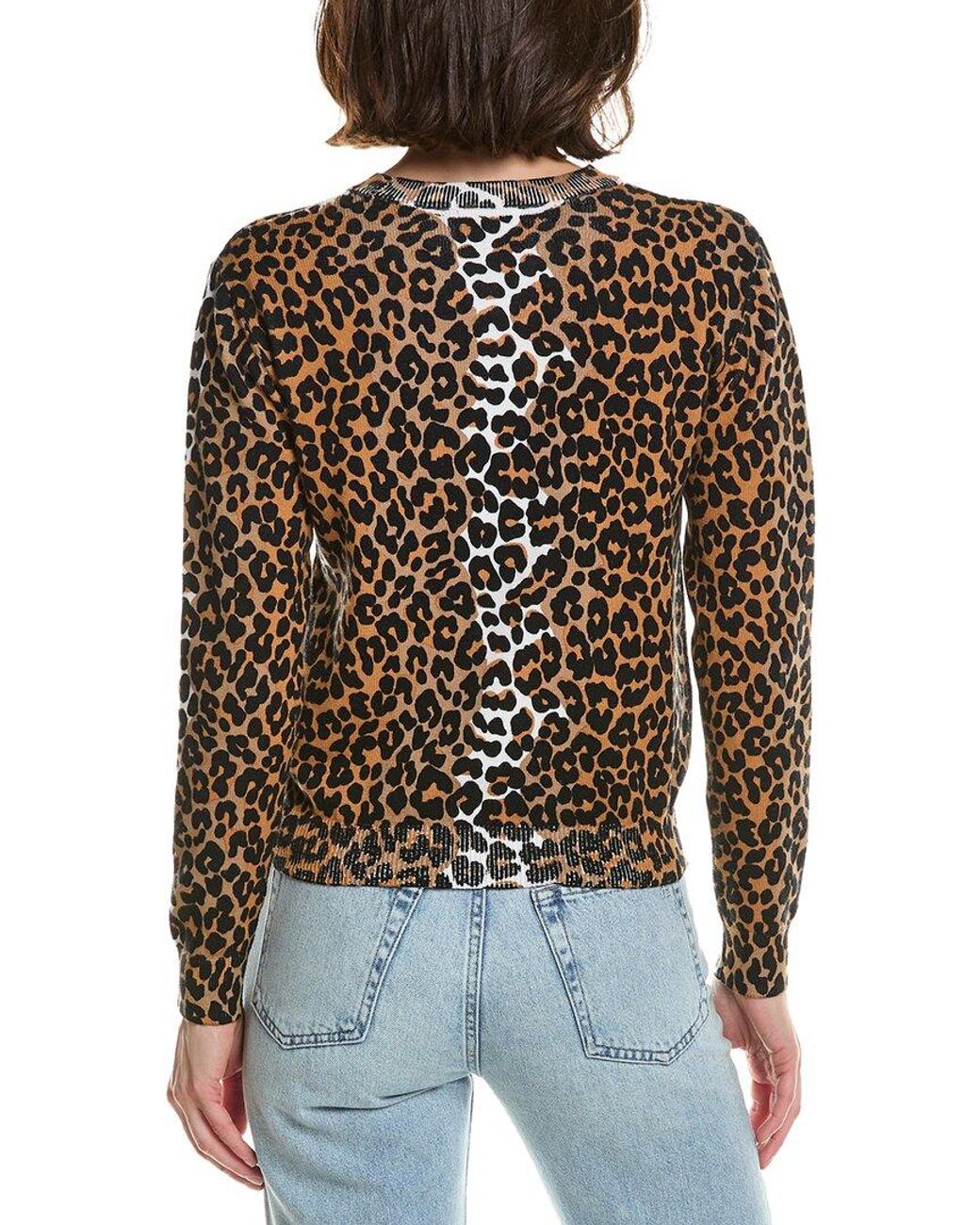 Brodie Cashmere Black Leopard Crewneck Cashmere-Blend Sweater