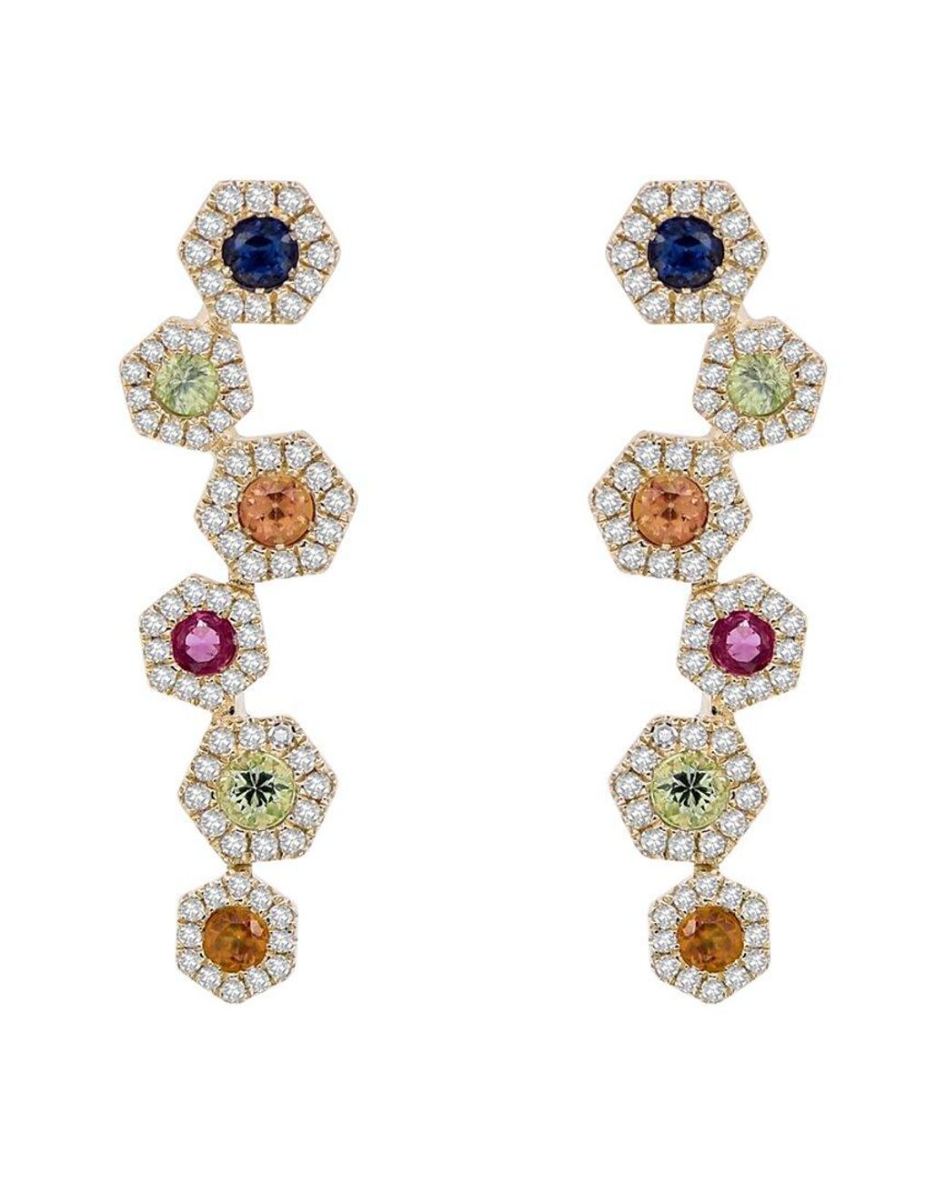 Diana M White 14k 1.24 Ct. Tw. Diamond & Sapphires Earrings