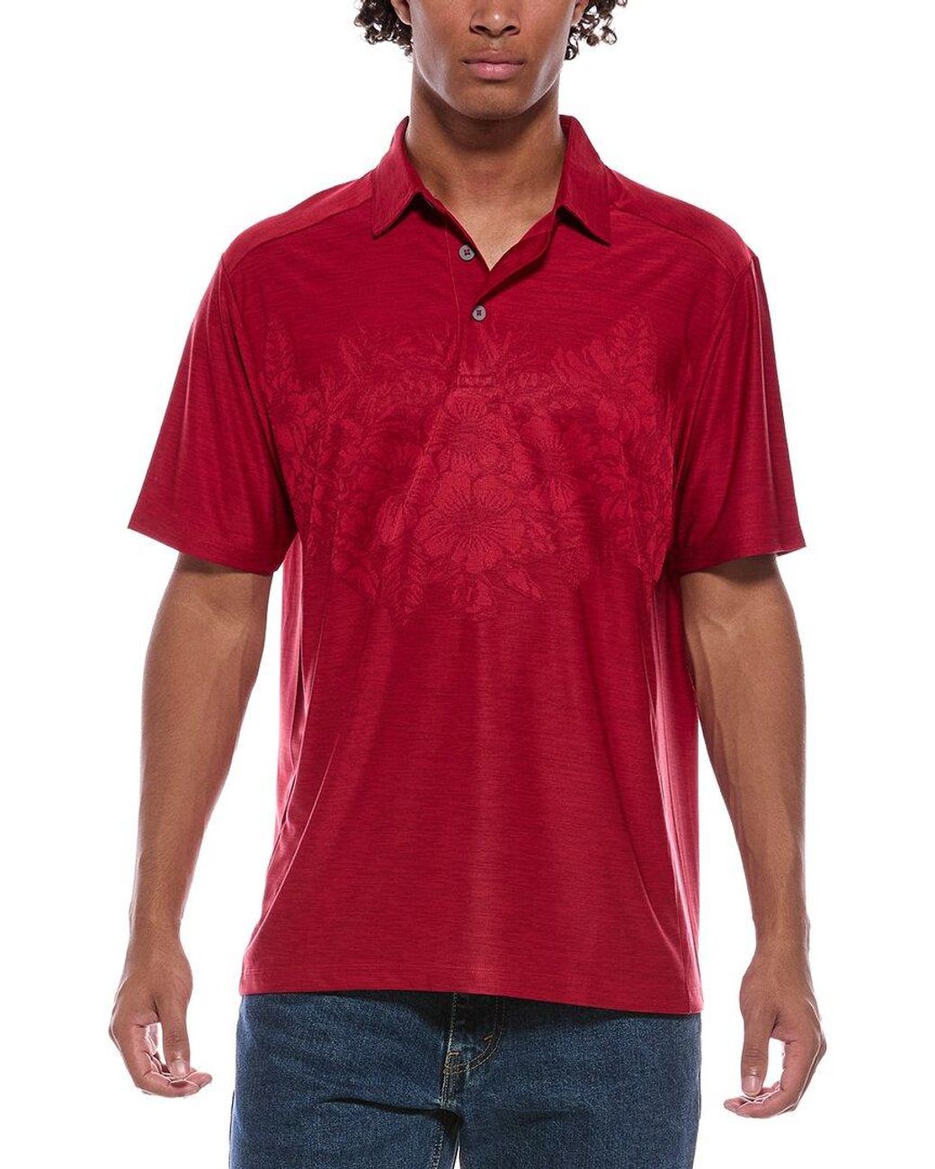 Tommy Bahama Red Palm Coast Hibiscus Border Polo Shirt for men