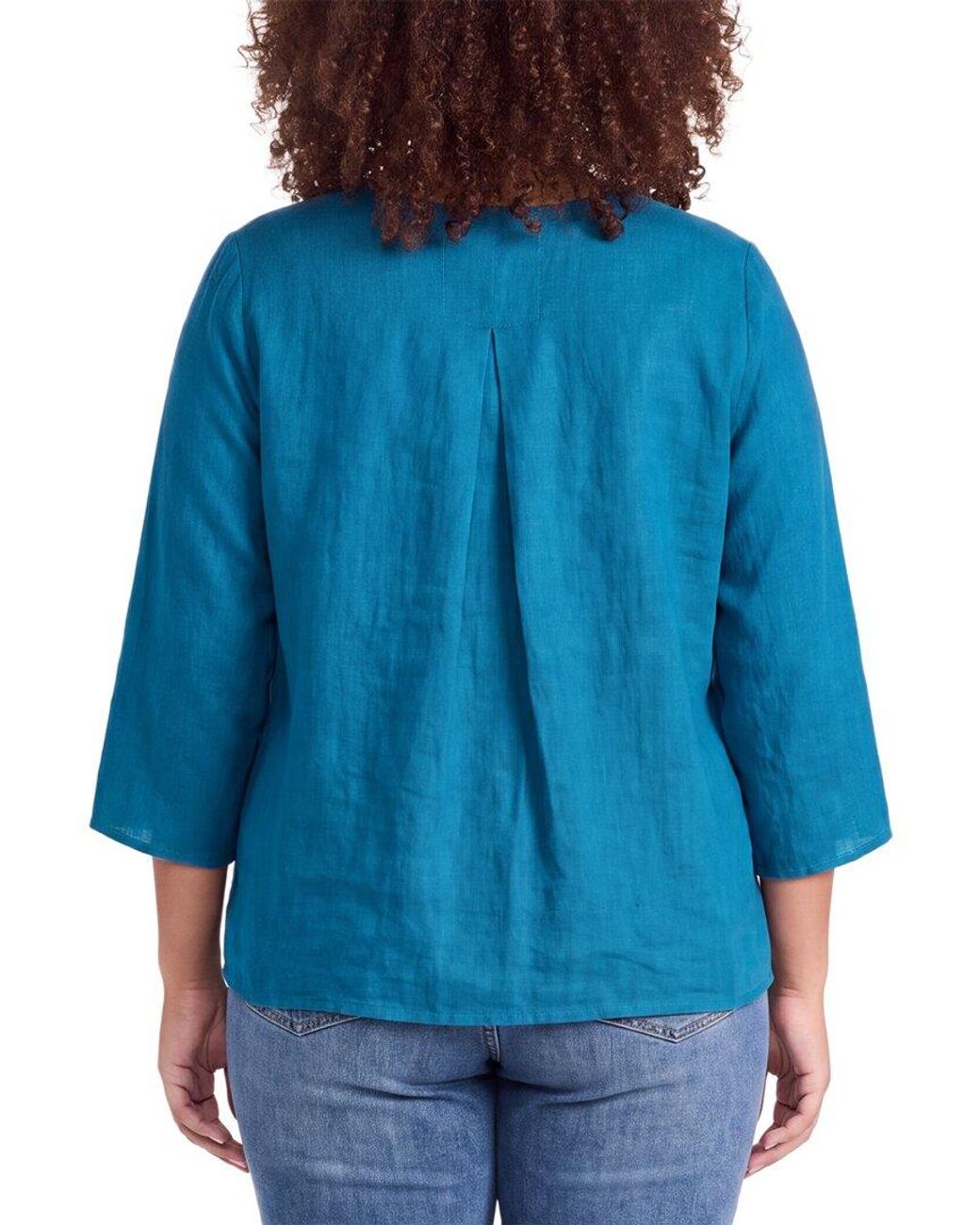 Eileen Fisher Blue Round Neck Linen Top
