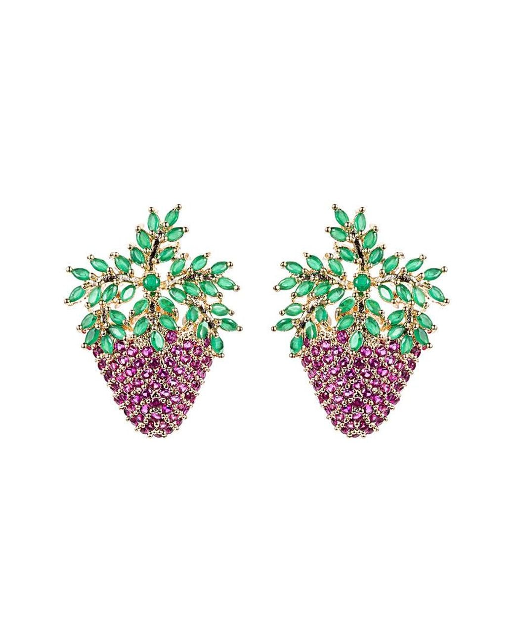 Eye Candy LA Green Cz Pink Strawberry Earrings