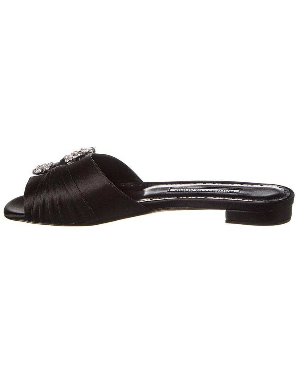 Manolo Blahnik Black Pralina Satin Flat