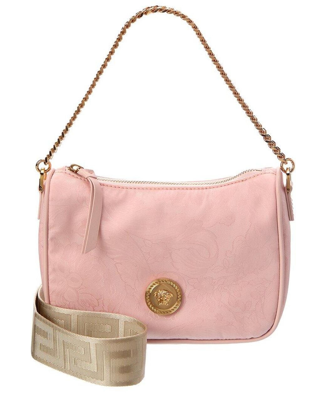 Versace Pink Medusa Canvas & Leather Shoulder Bag