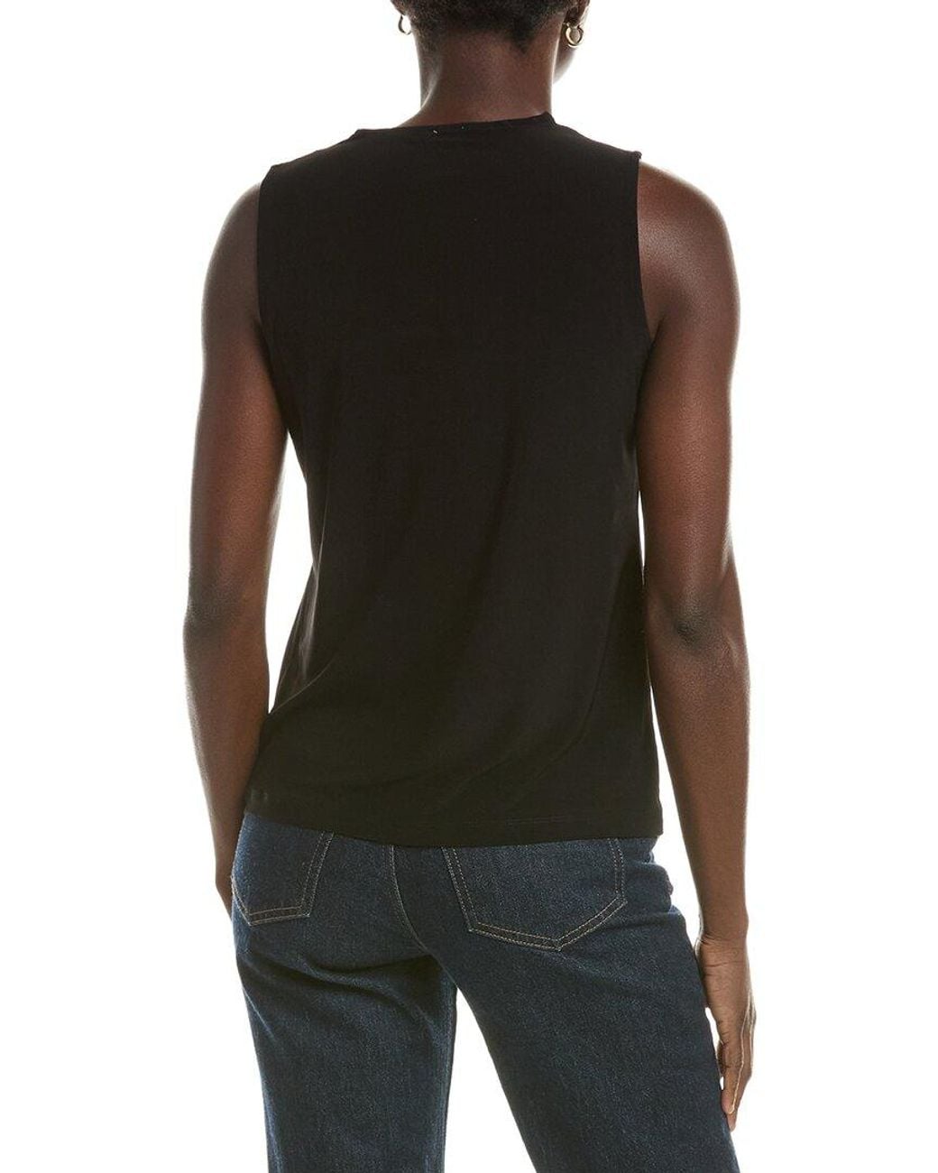 Lace Trimming Pattern Anne Klein V-Neck Lace Trim Tank in Black | Lyst