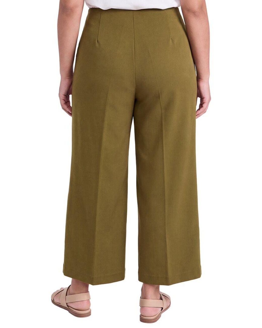Anne Klein Green Plus High-Rise Pull-On Wide Leg Crop Pant