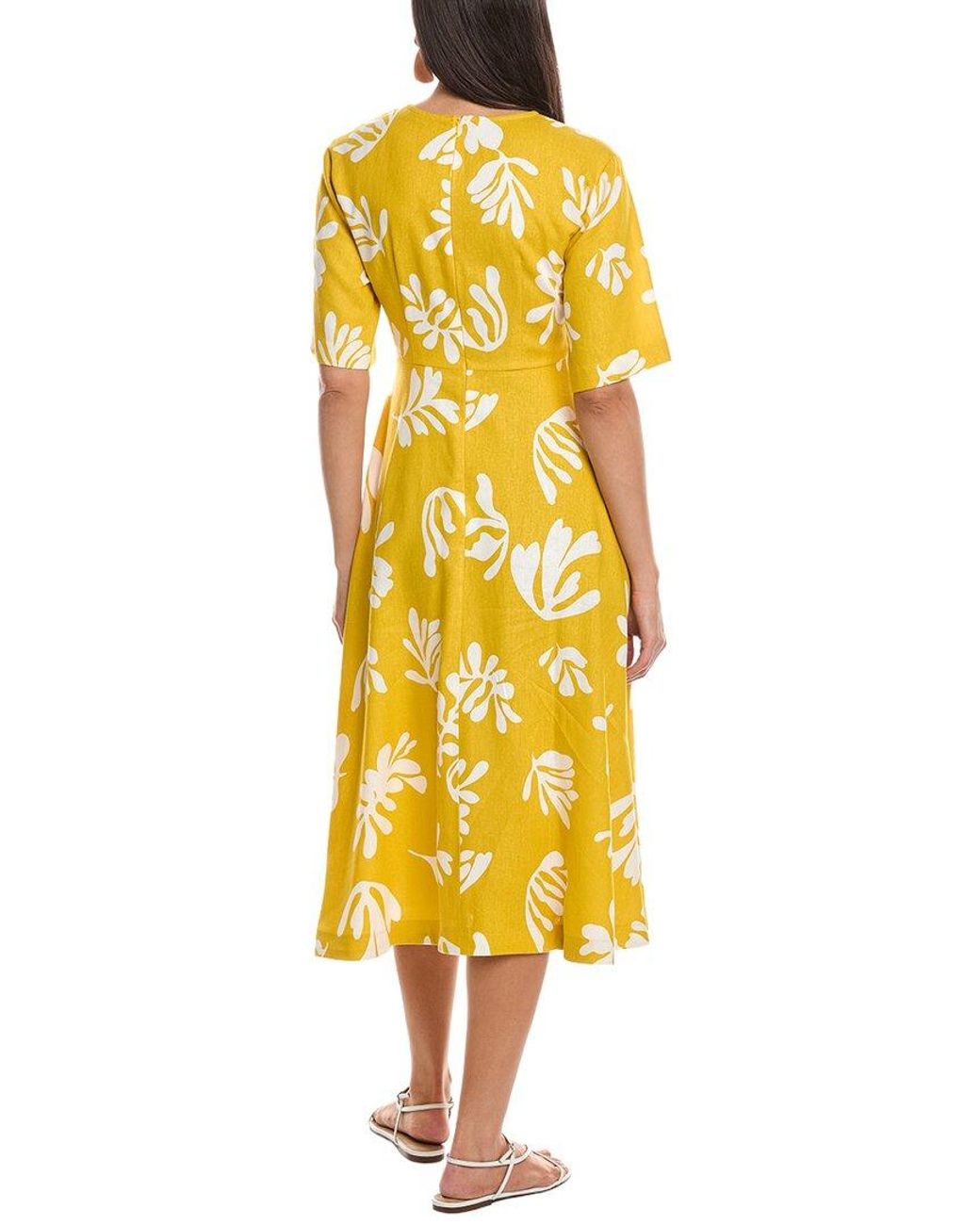 Marella Yellow Molise Linen-Blend Midi Dress