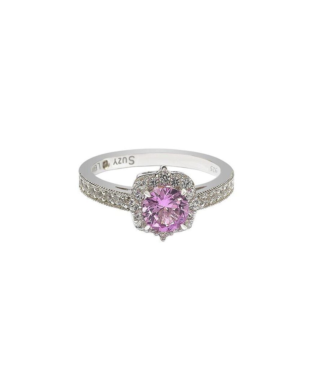 Suzy Levian Metallic Silver Diamond & Sapphire Ring