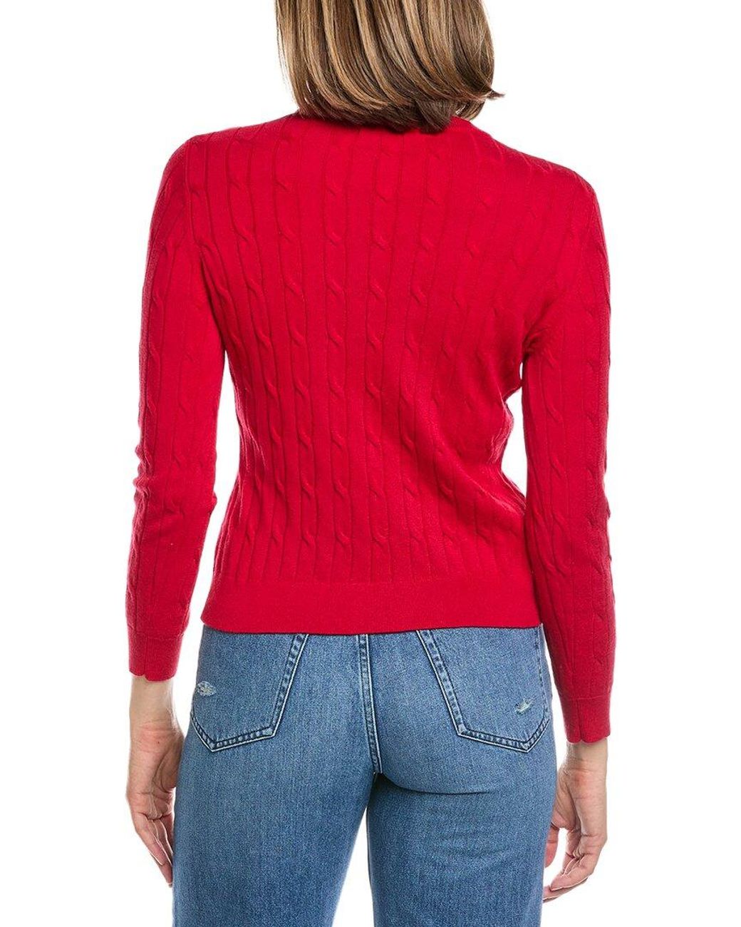 Hannah Rose Red Lobster Cable Cashmere-Blend Sweater