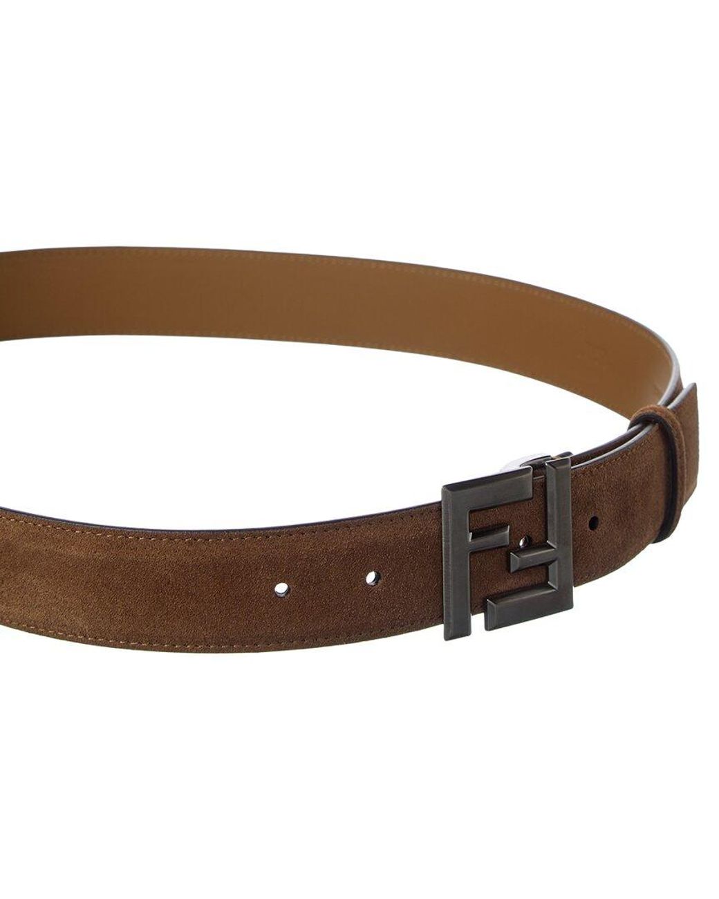 Fendi Brown Ff Logo Suede Belt for men
