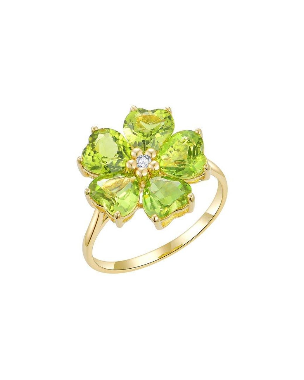 Nina Zhou Jewelry Green 14K.03 Ct. Tw. Diamond & Peridot Cocktail Ring