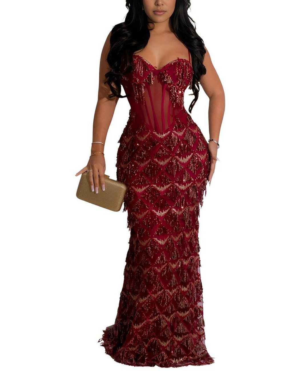 Vincent Red Embellished Maxi Dress