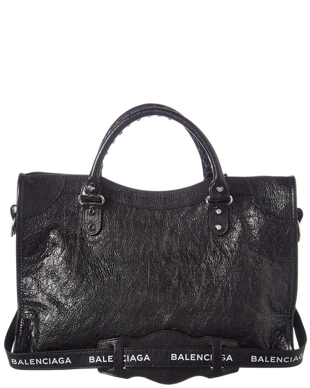 Balenciaga Classic City Logo Strap Medium Leather Shoulder Bag in Black |  Lyst