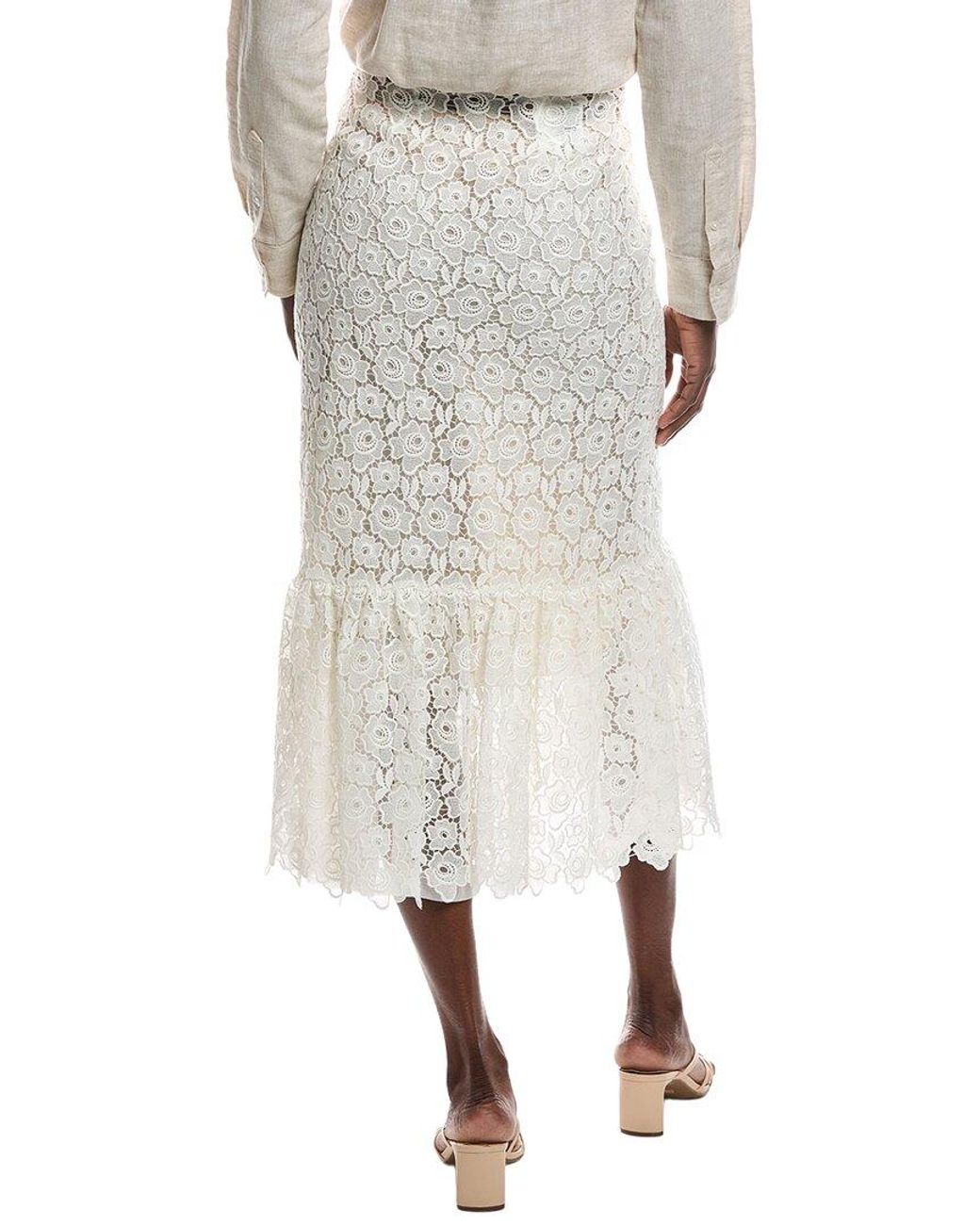 Miu Miu White Ruffled Guipure Lace Midi Skirt