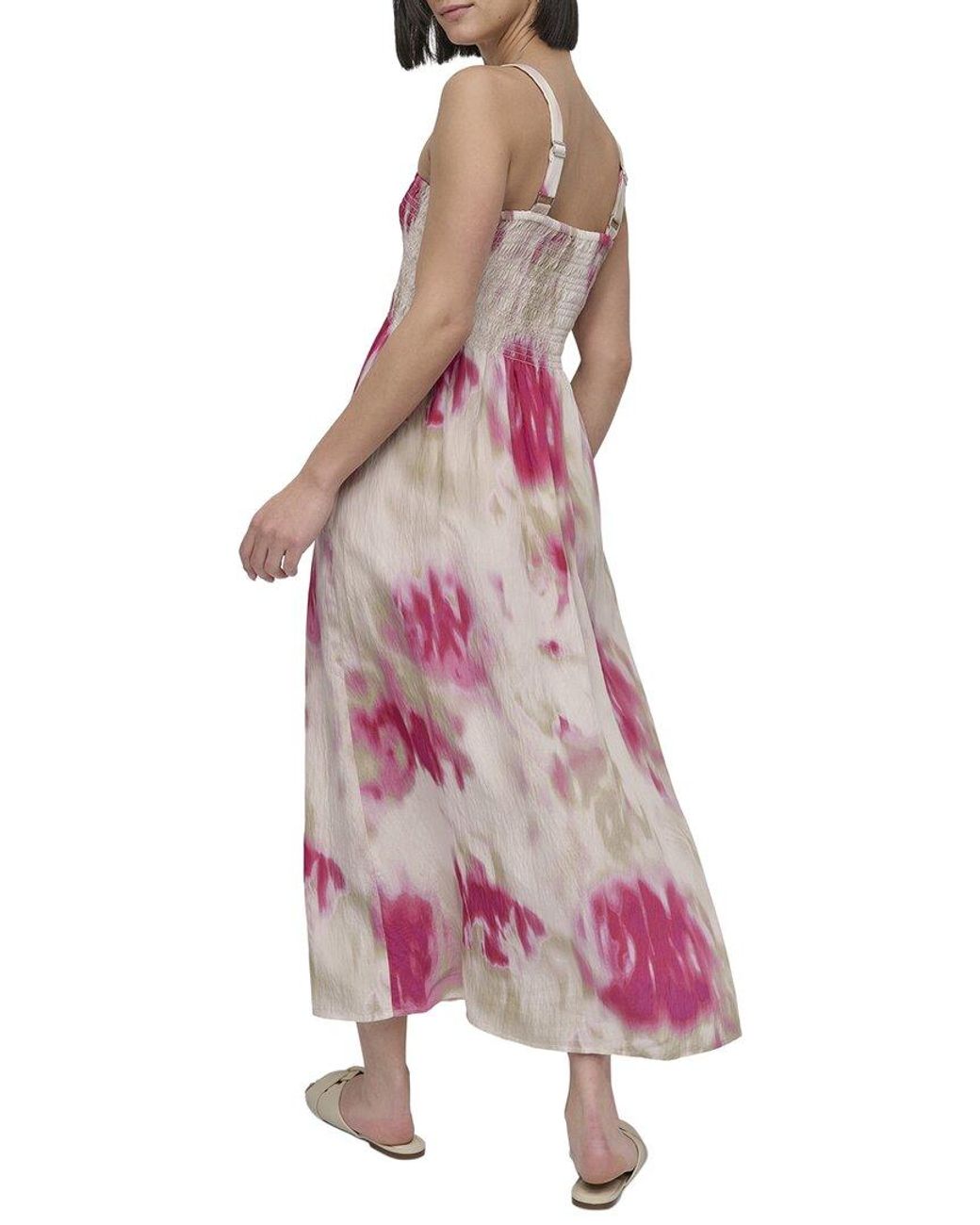 DKNY Pink Printed Rumple Midi Dress