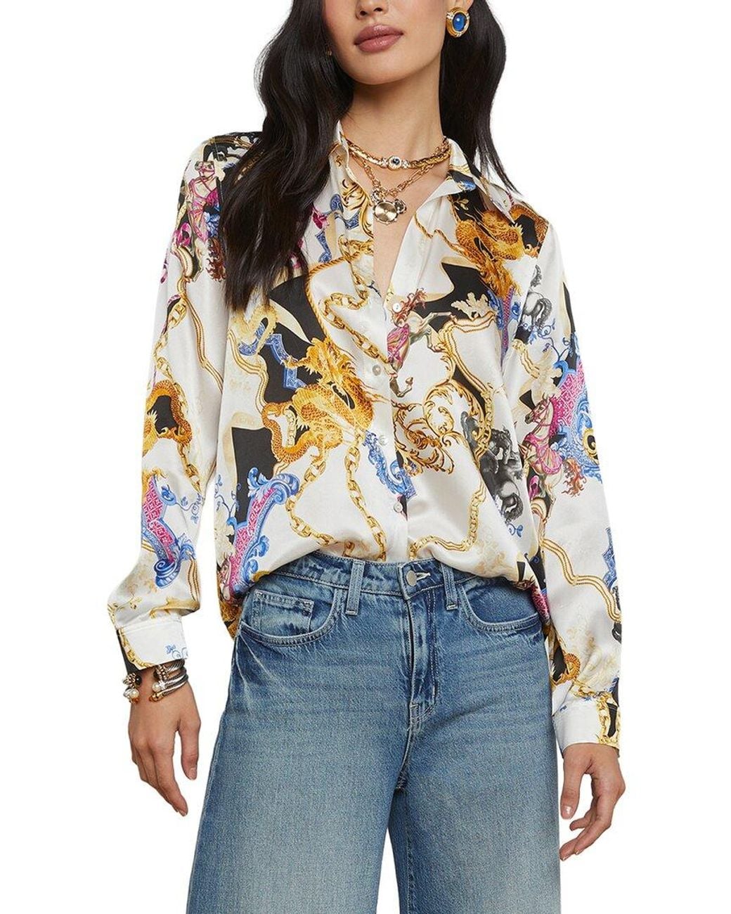 L'Agence Blue Tyler Silk Blouse