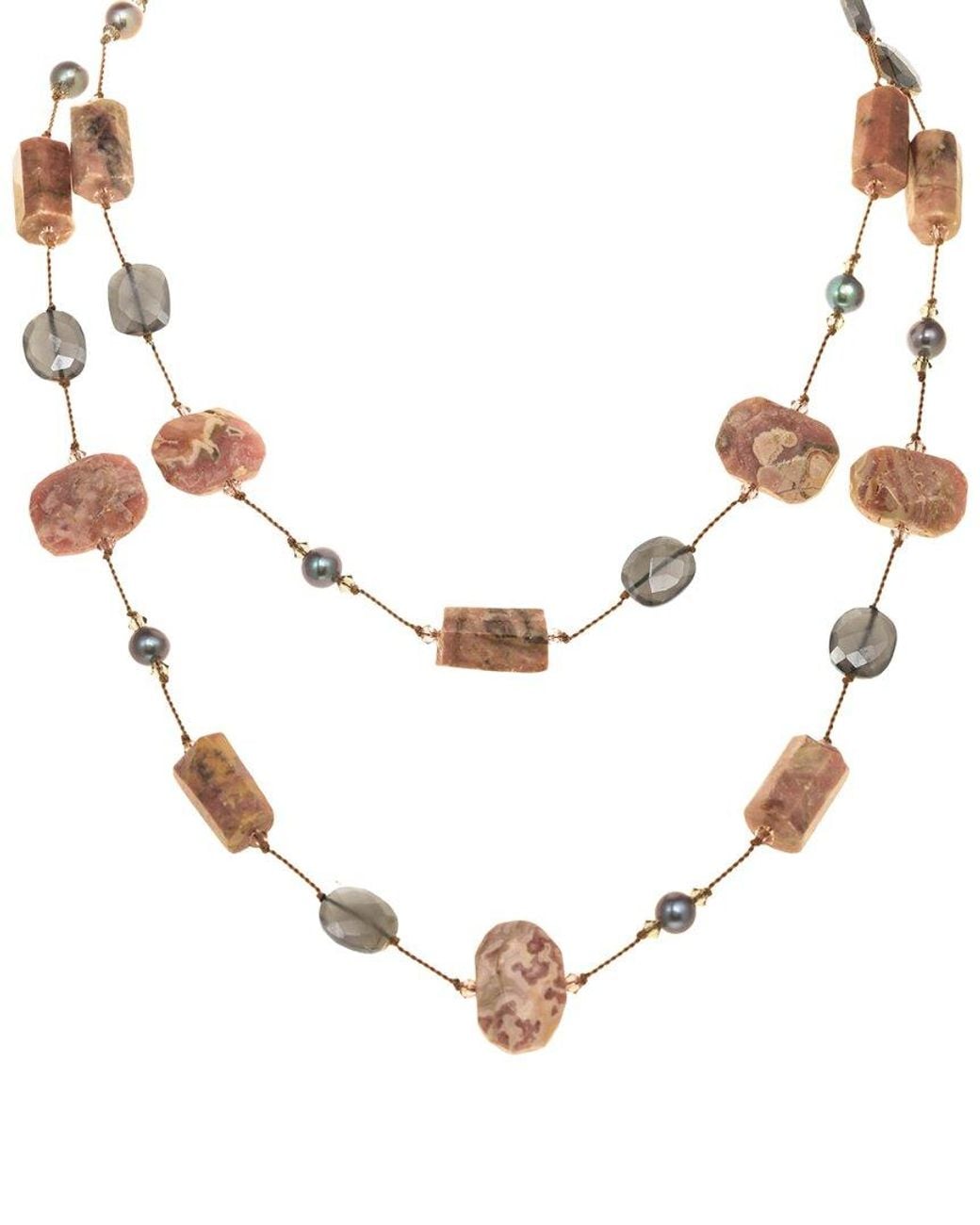 Margo Morrison Natural Rhodocrosite, Coated Moonstone & Pearl Necklace
