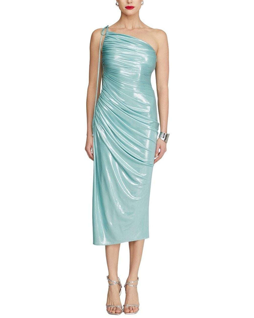 Halston Heritage Blue Mona One Shoulder Midi Dress
