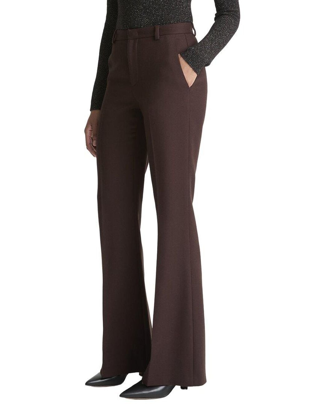 Vince Brown Mid Rise Wool-Blend Flare Trouser