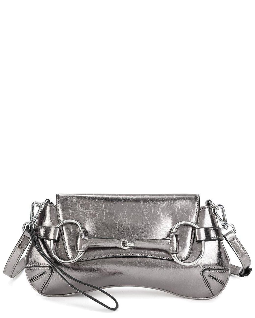 Tiffany & Fred Paris Gray Metallic Leather Shoulder Bag