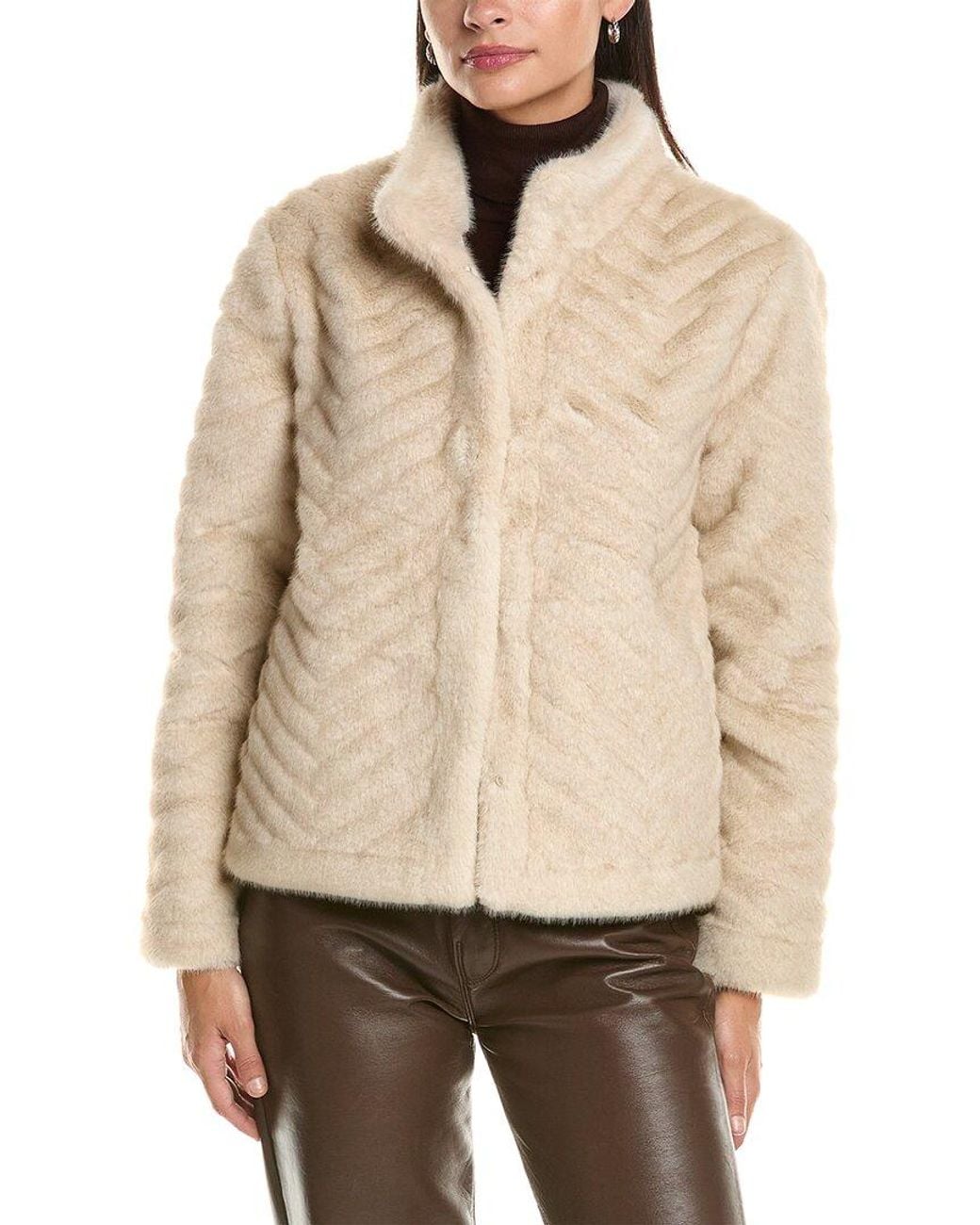 La Fiorentina Natural Striped Faux Fur Jacket