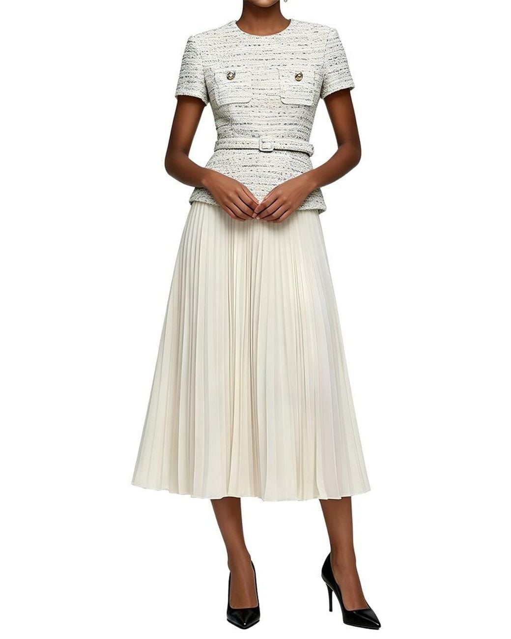 Linda Charm Natural Short Sleeve Midi Dress